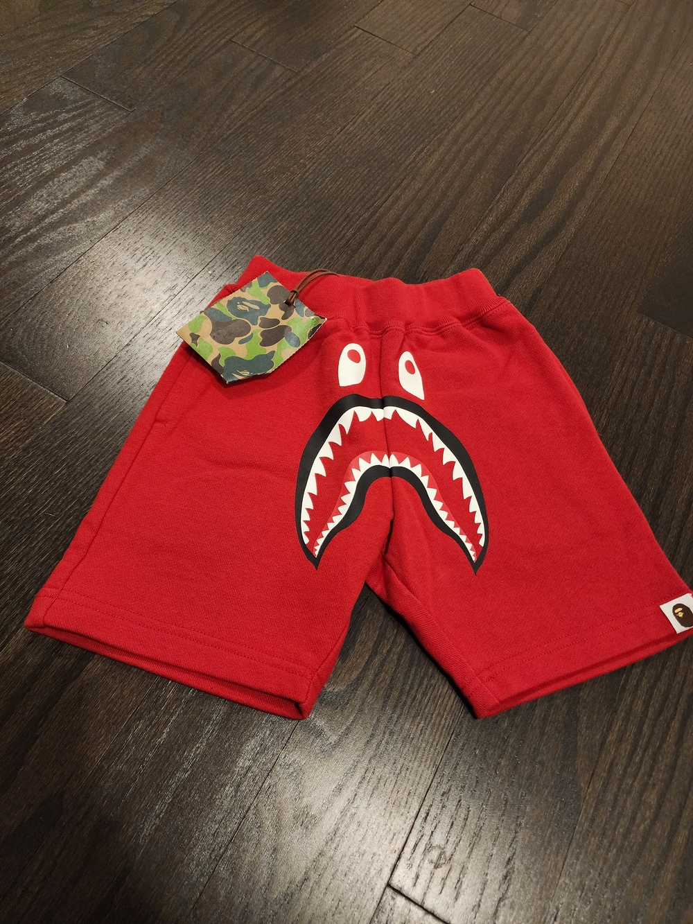 Red Kids Shark Face Pull-On Shorts